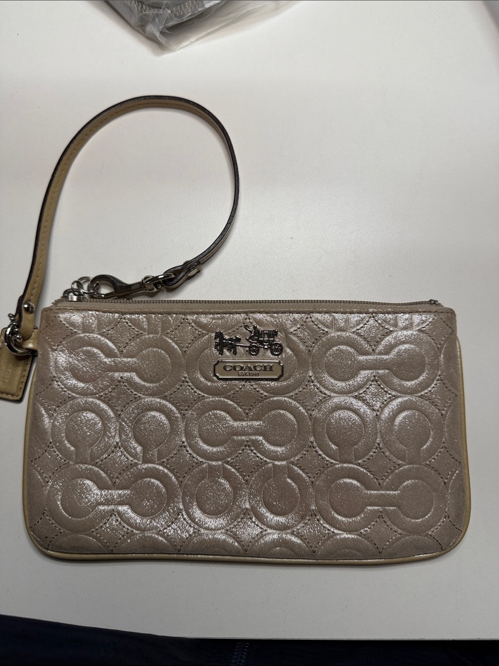 Coach Metallic Taupe Embossed Signature Wristlet